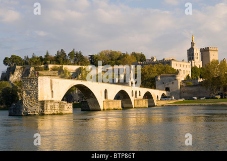 Pont St Benezet oltre il Fiume Rodano, Avignone, Provenza, Francia Foto Stock