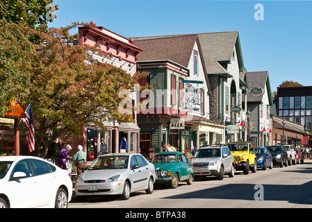 Cottage Street negozi, Bar Harbor, isola di Mount Desert, Maine, Stati Uniti d'America Foto Stock