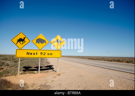 Australia, Nullabor, Animal Crossing segno sul lato strada Foto Stock