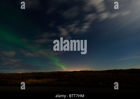 Aurora Boreale (Northern Lights) dall'esterno di Reykjavik, Islanda. Foto Stock