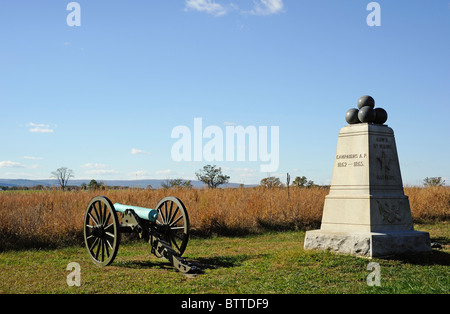 L'angolo sito dove i soldati dell'Unione respinto il 12000 uomo Pickett's carica - Parco Militare Nazionale di Gettysburg in Pennsylvania USA Foto Stock