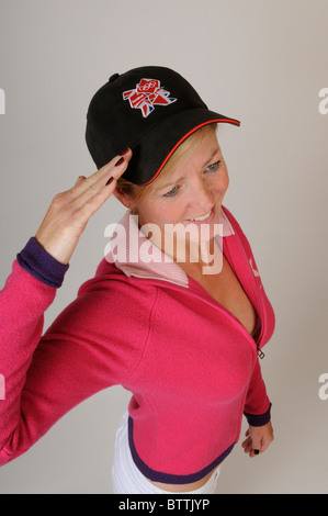 Donna che indossa un 2012 Olimpiadi di Londra Cappello ufficiale Foto Stock