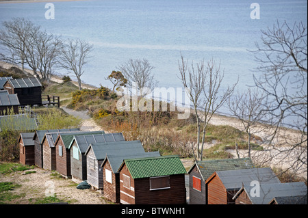 Ombrelloni sulla spiaggia Studland nel Dorset Foto Stock