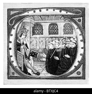 Il re Enrico VII d'Inghilterra, dando il indenture per la fondazione del re cappella nella Westminster Abbey a Abate Islip, 15 Foto Stock