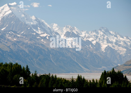 Lago Pukaki,litorale,Mount Cook,Aoraki/Mt Cook gamma,Mt Cook National Park Mackenzie County,Isola del Sud,Nuova Zelanda Foto Stock