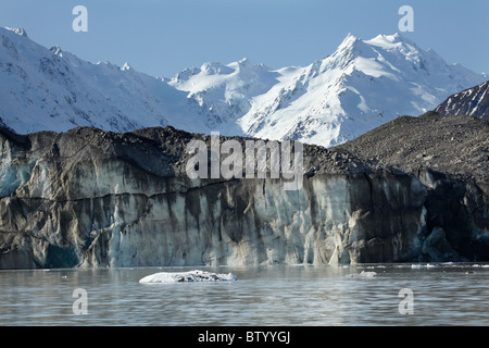 Faccia di Tasman Glacier, Tasman terminale del ghiacciaio del Lago e Monte de la Beche, Aoraki / Mt Cook National Park, Nuova Zelanda Foto Stock