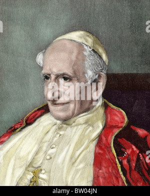 Leone XIII (1810-1903). Papa italiano (1878-1903), chiamato Vincenzo Gioacchino Pecci. Incisione. Colorati. Foto Stock