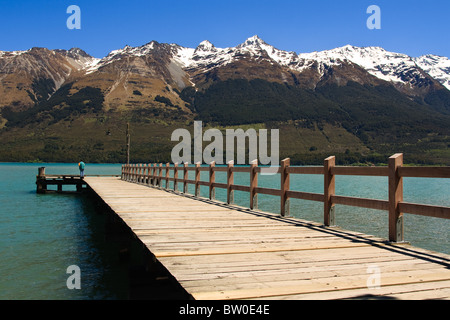 Il lago di Wakatipu Pier a Glenorchy, Isola del Sud, Nuova Zelanda Foto Stock