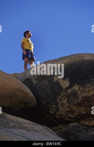 Joshua Tree National Monument Park California Desert Palm Springs area di roccia arenaria macigno salire pericolo elevato Foto Stock