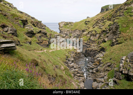 Valle rocciosa nei pressi di Tintagel sulla North Cornwall coast Foto Stock