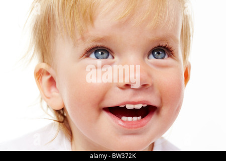 Ritratto di carino bambino ridere in isolamento Foto Stock