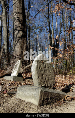 Antiche tombe in Vera Cruz cimitero in Ohio. Il cimitero, non più in uso, presenta tombe risalenti al XVIII secolo. Foto Stock