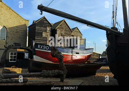 Il vecchio quartiere di pesca del Stade Hastings East Sussex Regno Unito città costiera Foto Stock