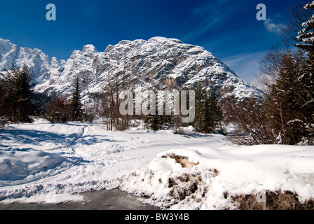 Freddo Inverno nel cuore delle Dolomiti, Veneto, Italia settentrionale Foto Stock