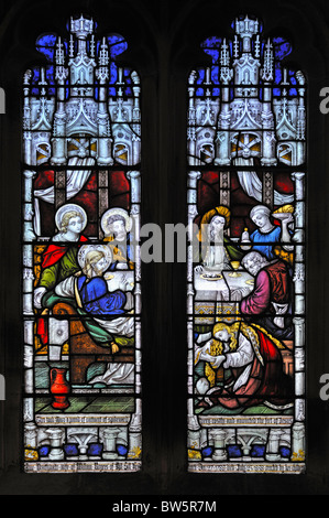 Maria unzione Gesù piedi, navata nord corsia finestra. Chiesa di San Michele. Lamplugh, Cumbria, Inghilterra, Regno Unito, Europa. Foto Stock