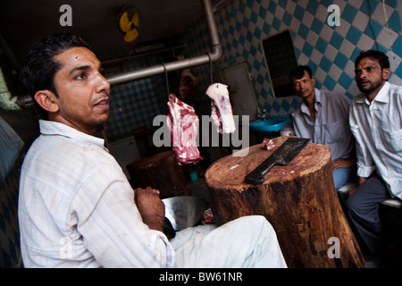 Macellaio musulmano,Chandni Chowk, Delhi, India Foto Stock