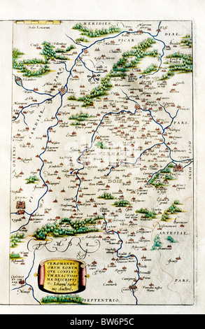 Theatrum Orbis Terrarum, 1570 da Abraham Ortelius, dettaglio della regione Piccardia Francia mondo antico Atlas cartografia antica mappa mappe Foto Stock