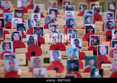 Londra, Inghilterra - Papaveri e croci sul campo del ricordo presso l'Abbazia di Westminster Foto Stock