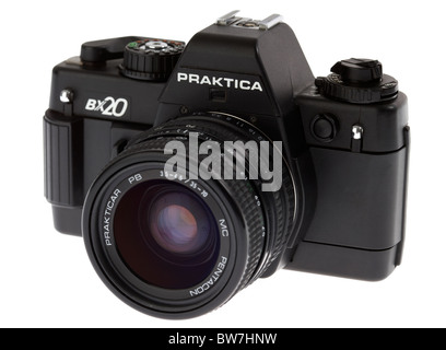 Praktica bx20 35mm slr fotocamera a pellicola prodotta in Germania orientale negli anni ottanta con lente Foto Stock