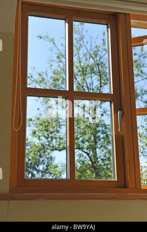 I doppi vetri in legno del telaio della finestra nella casa. Foto Stock