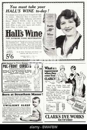 1920s advertising. Pagina piena di pubblicità nella rivista inglese datato 1928 Foto Stock