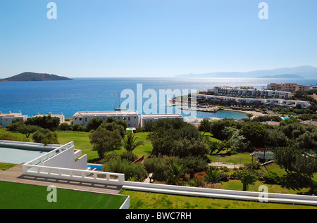 Vista dalla terrazza dell'hotel di lusso, Creta, Grecia Foto Stock
