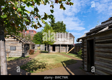 Fort Nashborough, il Riverfront Park, il quartiere, Nashville, Tennessee, Stati Uniti d'America Foto Stock