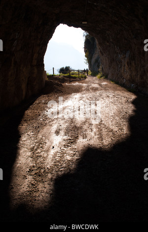 Galleria di roccia sulla strada abbandonati Foto Stock