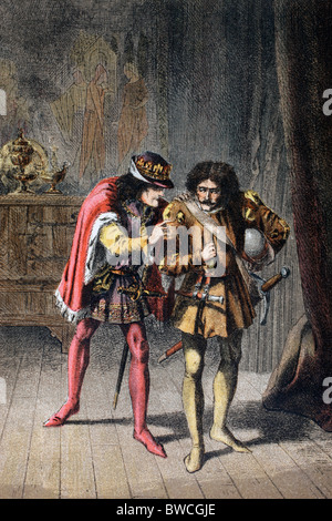Re Richard parla di Tyrrell in Richard III, parte uno, atto IV, Scena II, da William Shakespeare. '...Dicono che è fatto...'. Foto Stock