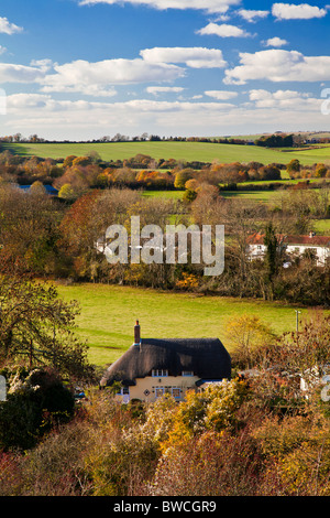 Autunno vista da Marleycombe collina sopra il villaggio di Wiltshire di Bowerchalke, England, Regno Unito Foto Stock