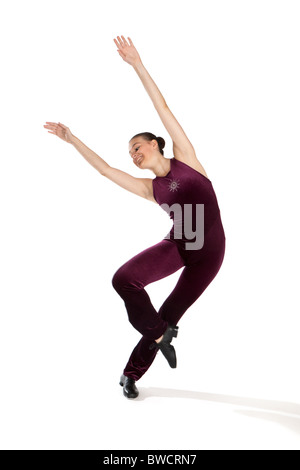 Studio shot della giovane e bella ragazza in tap dancing costume Foto Stock