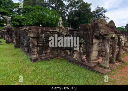 Gli elefanti terrazza del Palazzo Reale, Angkor Thom, Angkor, Sito Patrimonio Mondiale dell'UNESCO, Cambogia, Indocina, Asia sud-orientale, Asia Foto Stock