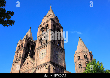 La chiesa romanica di San Leger, Guebwiller, dipartimento dell'Alto Reno, Alsazia, Francia Foto Stock