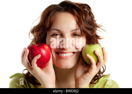 Donna felice con le mele Foto Stock