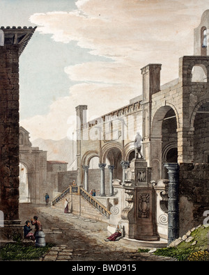 Una vecchia illustrazione colorata di santa maria della catena chiesa di Palermo . Foto Stock