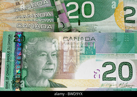 Canadian denaro: close up di banconote da 20 €. Foto Stock