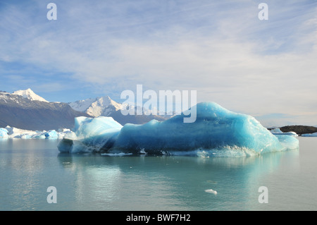 Grande, blue ice-berg, galleggiante e riflettendo nelle acque del Lago Argentino, di fronte al Ghiacciaio Upsala, Ande della Patagonia Foto Stock