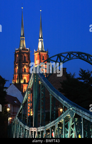 Cattedrale di San Giovanni Battista di notte, Wroclaw, Bassa Slesia, Polonia. Foto Stock