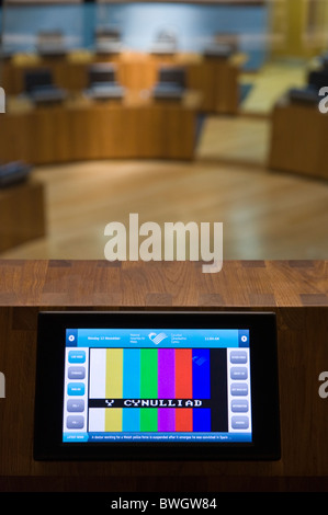 Aula di discussione interno della National Assembly for Wales Senedd edificio a Cardiff Bay South Wales UK Foto Stock