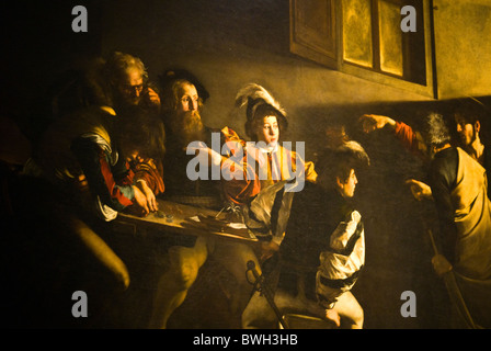 Caravaggio, la Vocazione di San Matteo, cappella Contarelli nella chiesa oSan Luigi dei Francesi, Roma, Lazio, Lazio, Italia Foto Stock