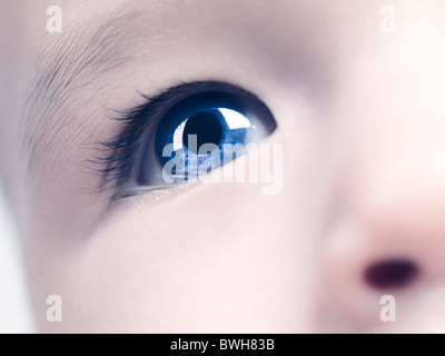 Licenza disponibile all'indirizzo MaximImages.com - primo piano di un occhio blu di un bambino di sei mesi. Foto Stock