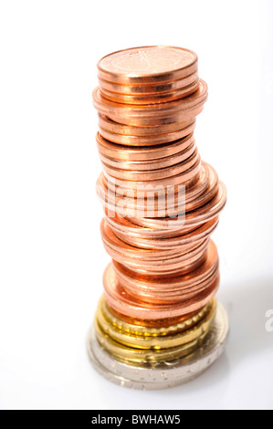 Impilati monete metalliche in euro Foto Stock