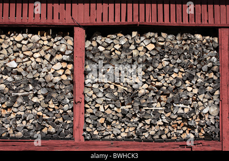 La legna da ardere store entro la Canterbury Shaker Village, New Hampshire, STATI UNITI D'AMERICA Foto Stock