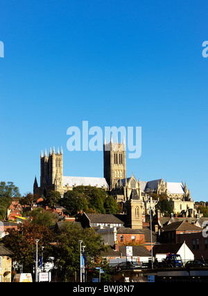 Cattedrale di Lincoln da brayford pool England Regno Unito Foto Stock