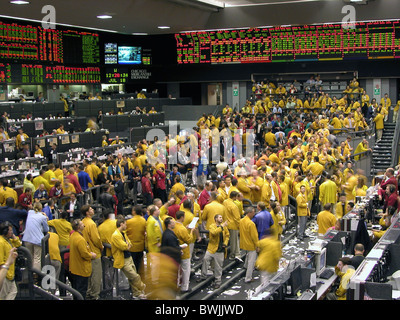 Stock Exchange all'interno di persone brokers visualizza commercio commerce trading floor Chicago Mercantile Exchange Chicag Foto Stock