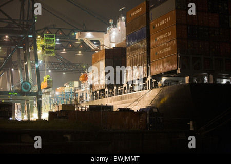 Contenitore nave venga scaricato nel Dock, porto di Anversa Foto Stock