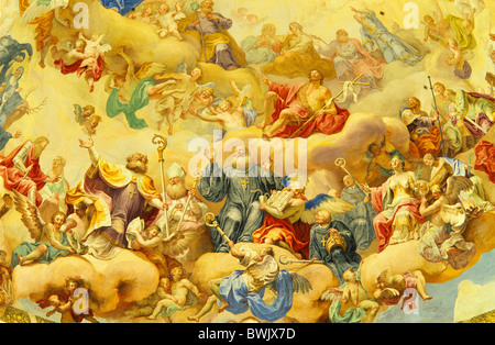 L'Europa, Germania Baden-Wuerttemberg, Neresheim, Neresheim Abbey, affresco sul soffitto Foto Stock