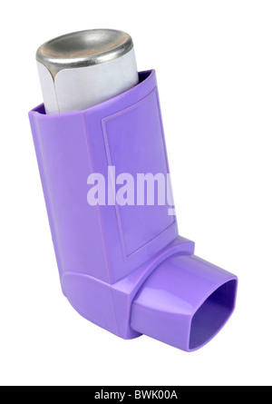 Inalatore, asma inalatore o puffer su "Sfondo bianco" Foto Stock