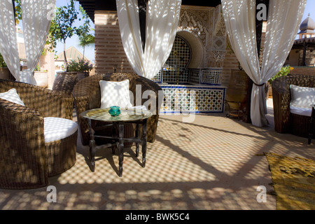 Terrazza sul tetto del Riad La Sultana, Hotel di lusso a Marrakech, Marocco, Afrika Foto Stock