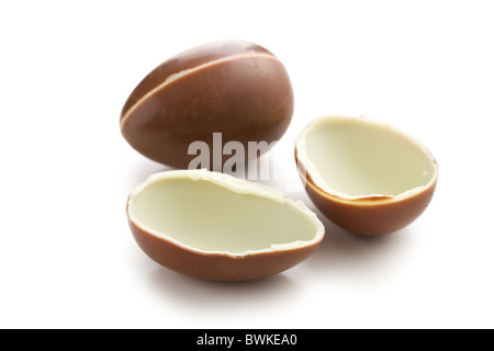 chocolate egg on white background Foto Stock
